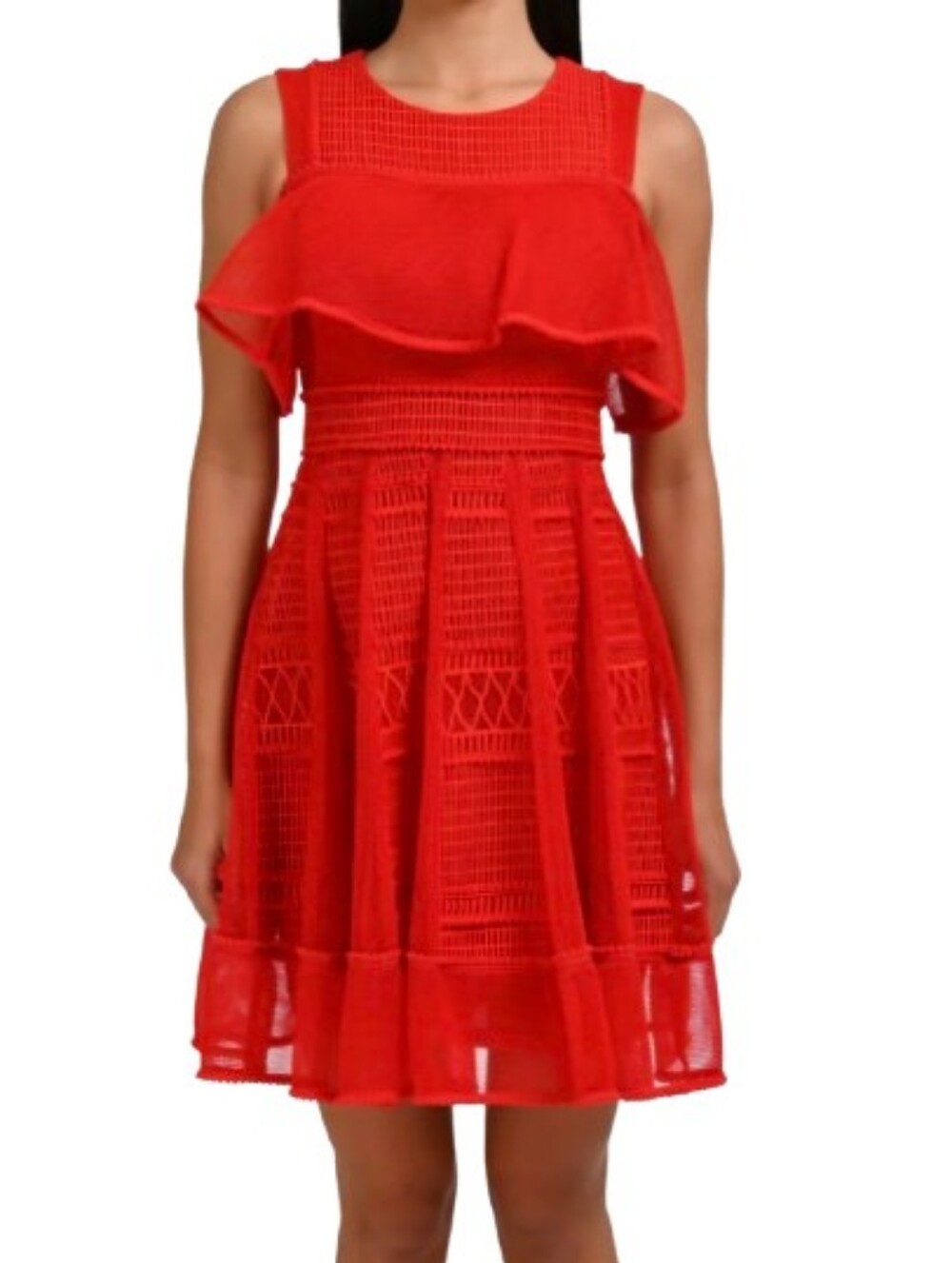 MAJE Rosalie Mesh Overlay Fit and Flare Dress
